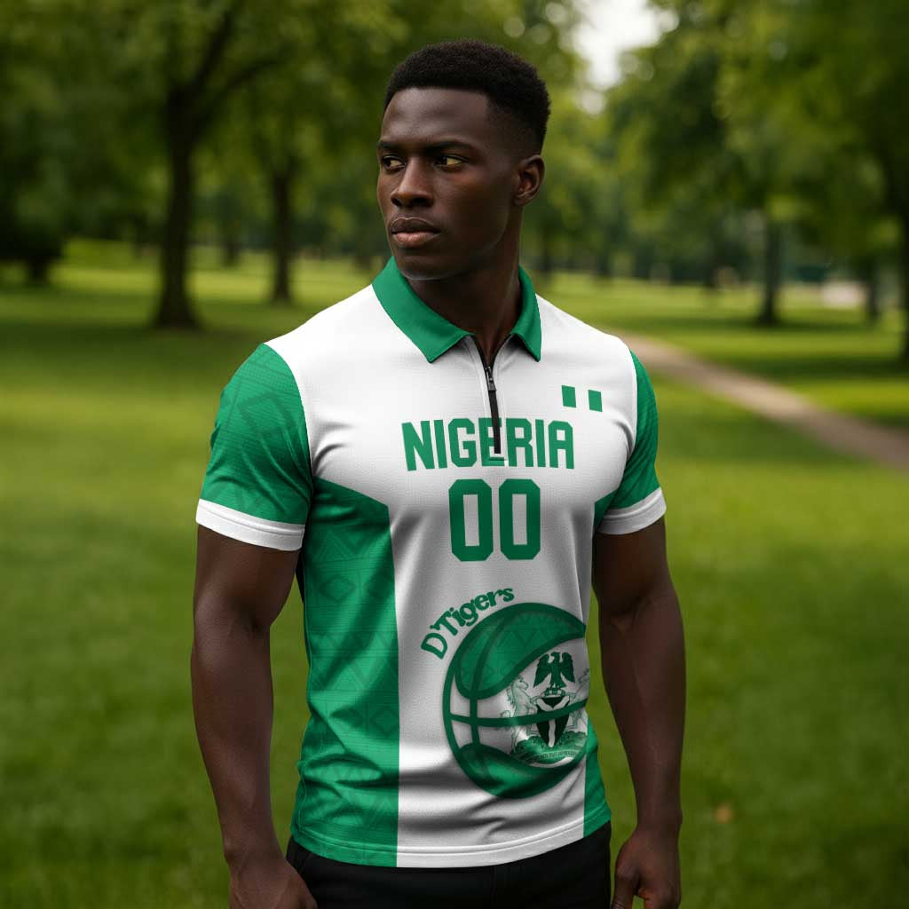 Nigeria Basketball Custom Zipper Polo Shirt Come On Tigers