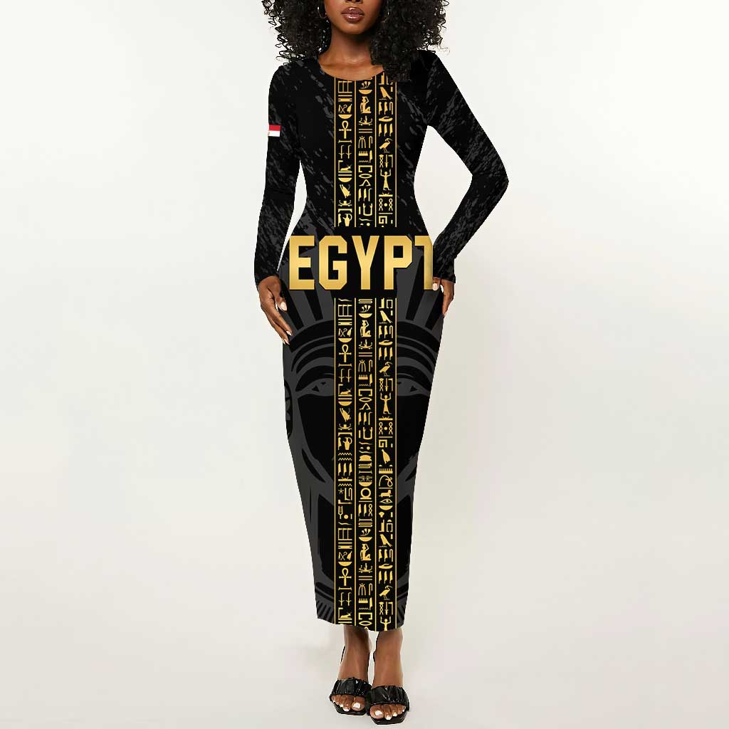 Afro Basketball Custom Egypt Long Sleeve Bodycon Dress Come On Pharaohs - African Pride