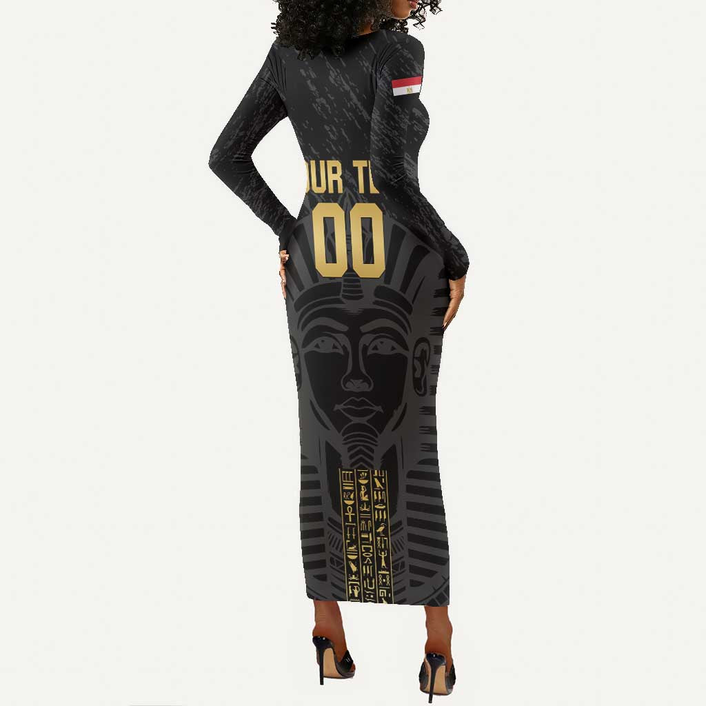 Afro Basketball Custom Egypt Long Sleeve Bodycon Dress Come On Pharaohs - African Pride