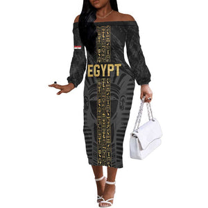 Afro Basketball Custom Egypt Off The Shoulder Long Sleeve Dress Come On Pharaohs - African Pride