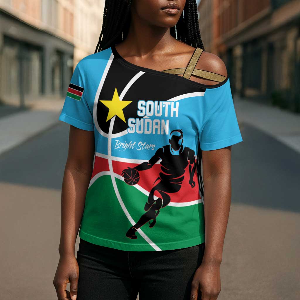 South Sudan Basketball Custom Cross Shoulder Shirt Come On Bright Stars