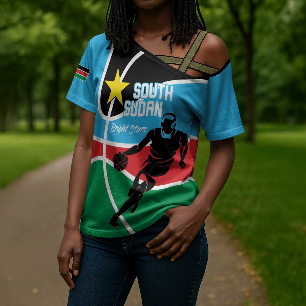South Sudan Basketball Custom Cross Shoulder Shirt Come On Bright Stars