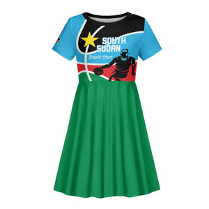 Afro Basketball Custom South Sudan Kid Short Sleeve Dress Come On Bright Stars - African Pride