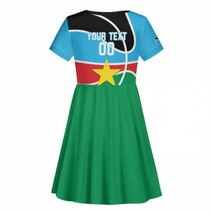 Afro Basketball Custom South Sudan Kid Short Sleeve Dress Come On Bright Stars - African Pride