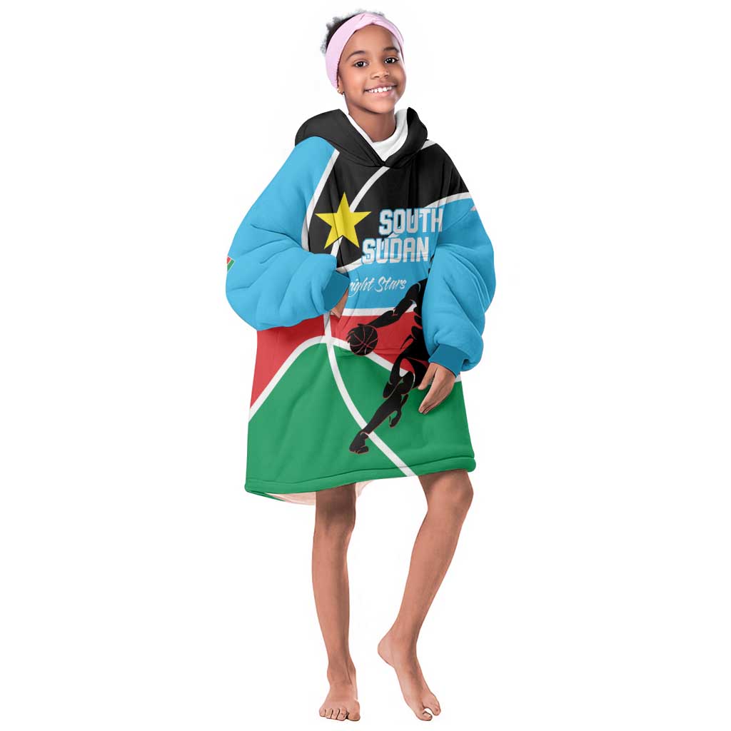 Afro Basketball Custom South Sudan Kid Wearable Blanket Hoodie Come On Bright Stars - African Pride