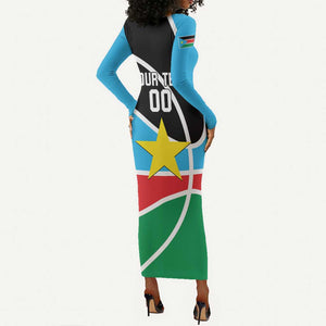 Afro Basketball Custom South Sudan Long Sleeve Bodycon Dress Come On Bright Stars - African Pride