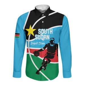 Afro Basketball Custom South Sudan Long Sleeve Button Shirt Come On Bright Stars - African Pride