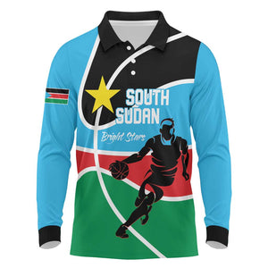 Afro Basketball Custom South Sudan Long Sleeve Polo Shirt Come On Bright Stars - African Pride