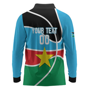 Afro Basketball Custom South Sudan Long Sleeve Polo Shirt Come On Bright Stars - African Pride