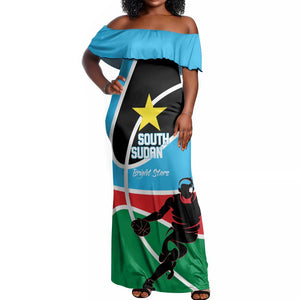 Afro Basketball Custom South Sudan Off Shoulder Maxi Dress Come On Bright Stars - African Pride