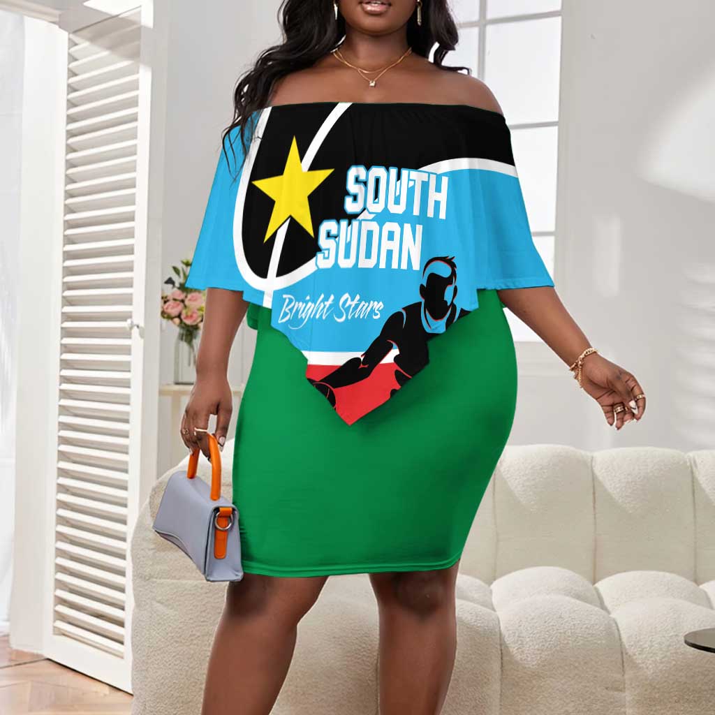 Afro Basketball Custom South Sudan Off Shoulder Short Dress Come On Bright Stars - African Pride