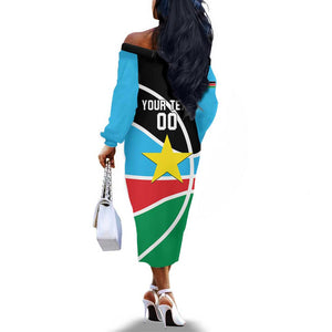 Afro Basketball Custom South Sudan Off The Shoulder Long Sleeve Dress Come On Bright Stars - African Pride