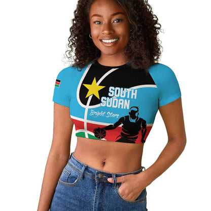 Afro Basketball Custom South Sudan Raglan Cropped T shirt Come On Bright Stars - African Pride