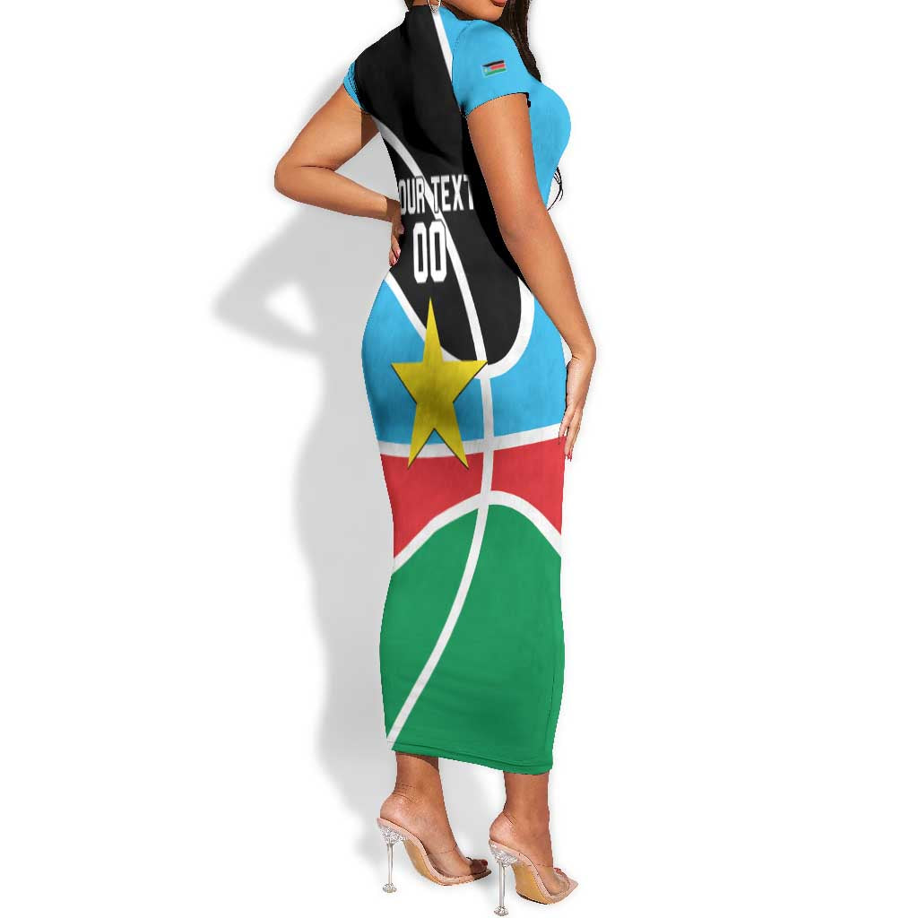 Afro Basketball Custom South Sudan Short Sleeve Bodycon Dress Come On Bright Stars - African Pride