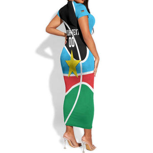 Afro Basketball Custom South Sudan Short Sleeve Bodycon Dress Come On Bright Stars - African Pride
