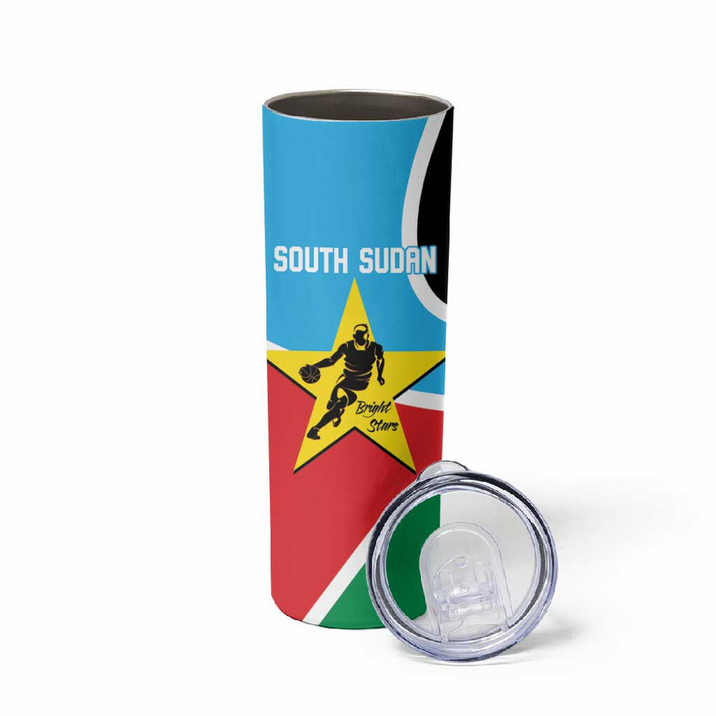 Afro Basketball Custom South Sudan Skinny Tumbler Come On Bright Stars - African Pride