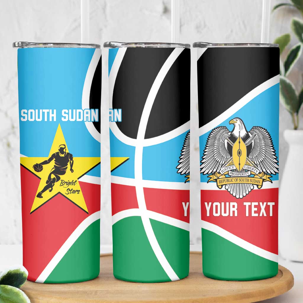 Afro Basketball Custom South Sudan Skinny Tumbler Come On Bright Stars - African Pride