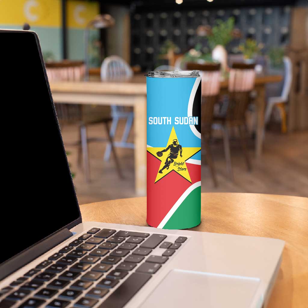 Afro Basketball Custom South Sudan Skinny Tumbler Come On Bright Stars - African Pride