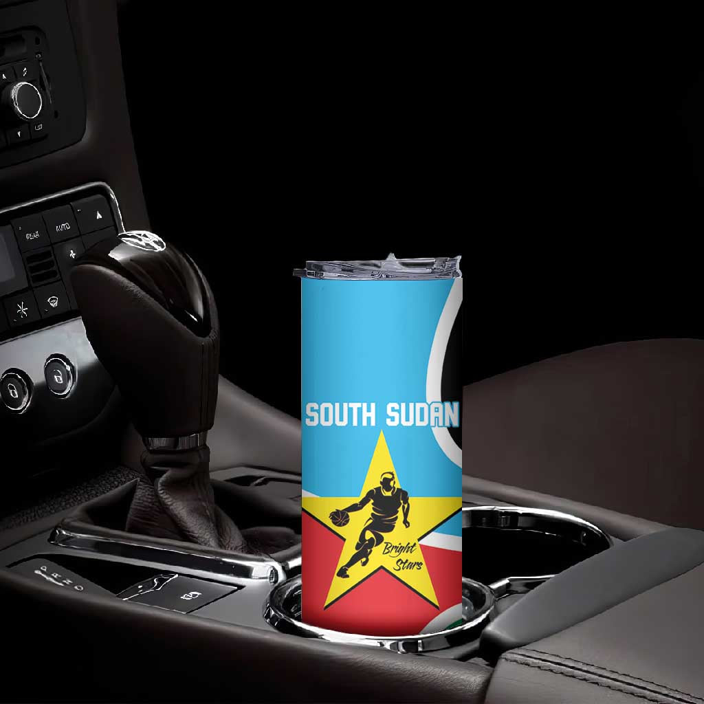 Afro Basketball Custom South Sudan Skinny Tumbler Come On Bright Stars - African Pride