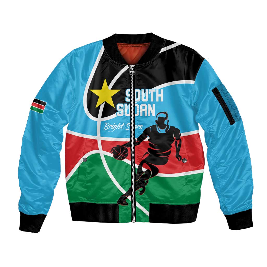 Afro Basketball Custom South Sudan Sleeve Zip Bomber Jacket Come On Bright Stars - African Pride