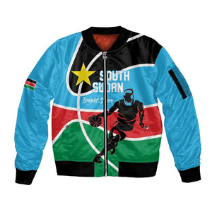 Afro Basketball Custom South Sudan Sleeve Zip Bomber Jacket Come On Bright Stars - African Pride