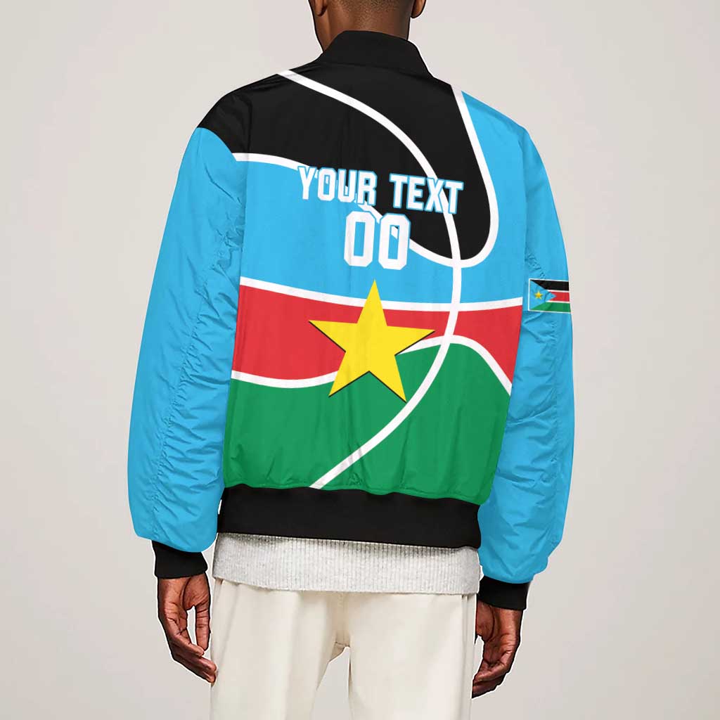 Afro Basketball Custom South Sudan Sleeve Zip Bomber Jacket Come On Bright Stars - African Pride