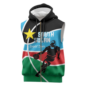 Afro Basketball Custom South Sudan Sleeveless Zip Hoodie Come On Bright Stars - African Pride