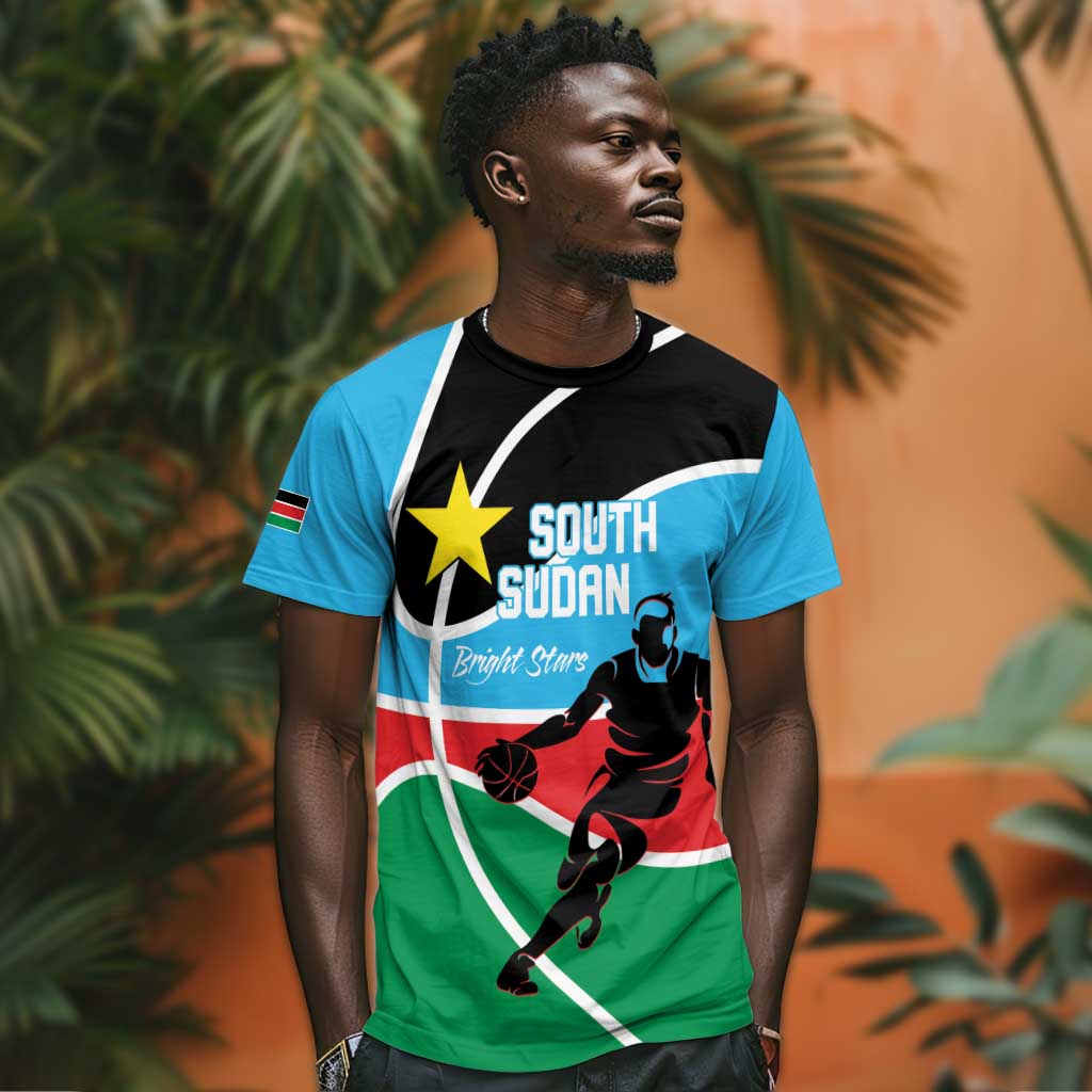 Afro Basketball Custom South Sudan T shirt Come On Bright Stars - African Pride