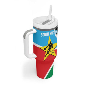 Afro Basketball Custom South Sudan Tumbler With Handle Come On Bright Stars - African Pride