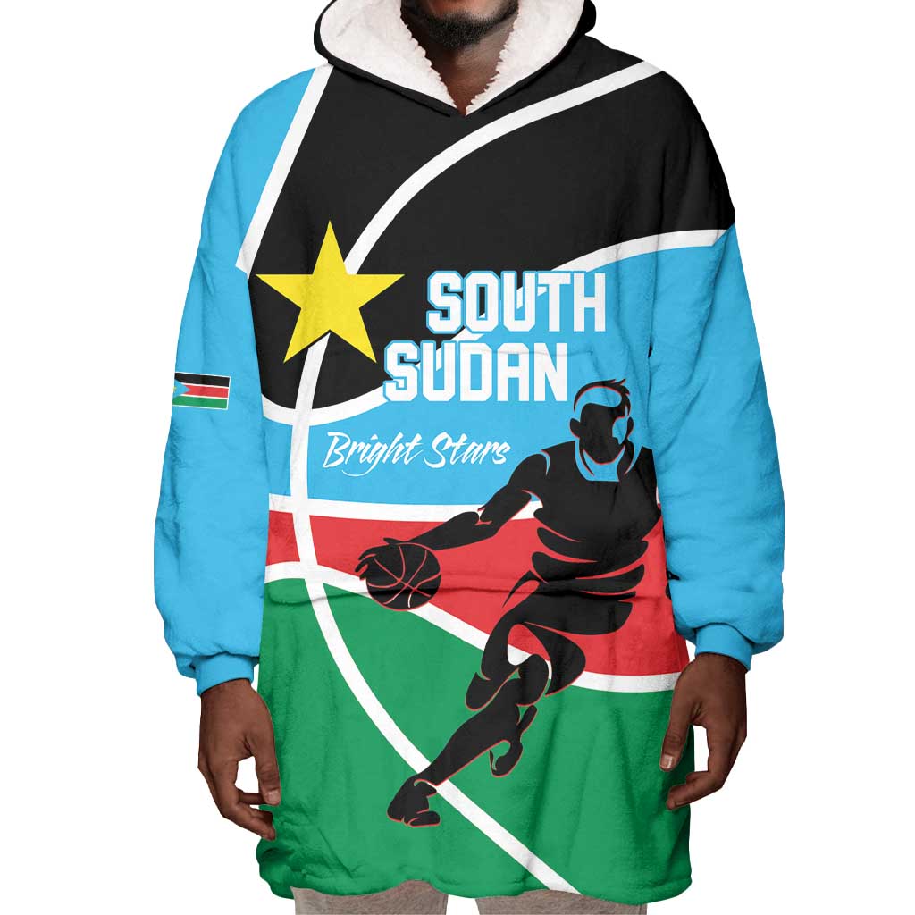 Afro Basketball Custom South Sudan Wearable Blanket Hoodie Come On Bright Stars - African Pride