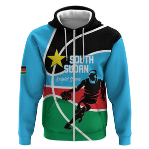Afro Basketball Custom South Sudan Zip Hoodie Come On Bright Stars - African Pride