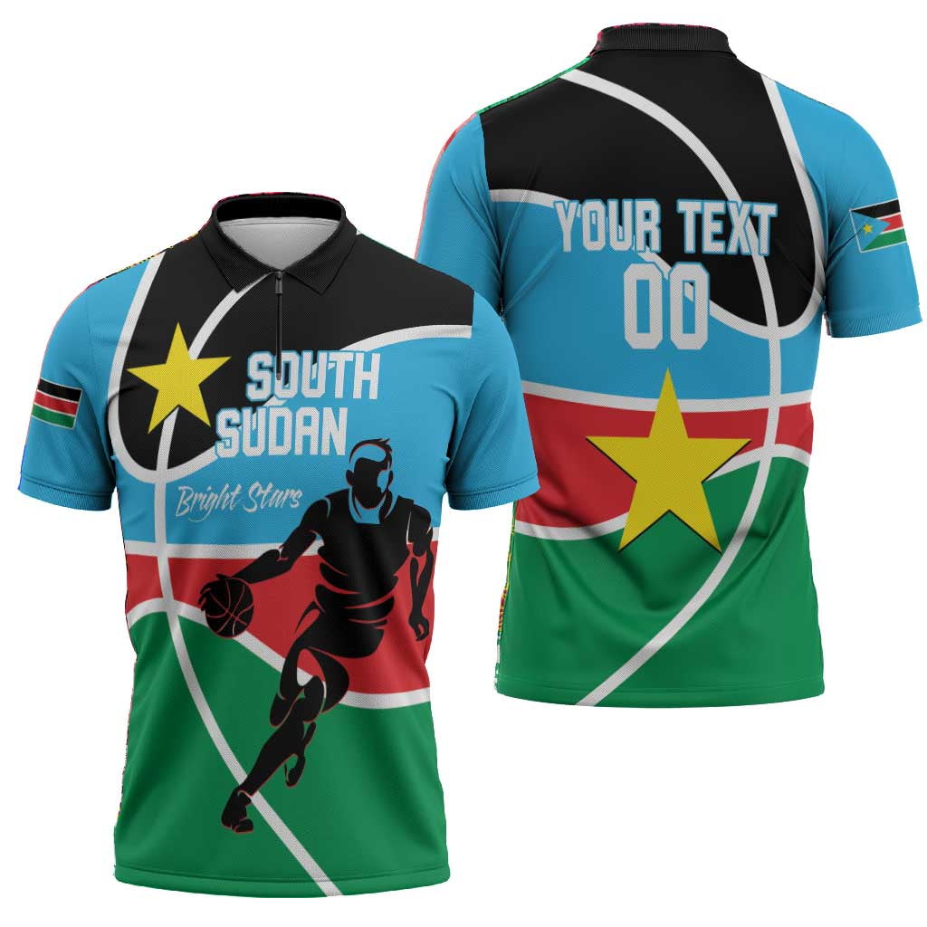 South Sudan Basketball Custom Zipper Polo Shirt Come On Bright Stars