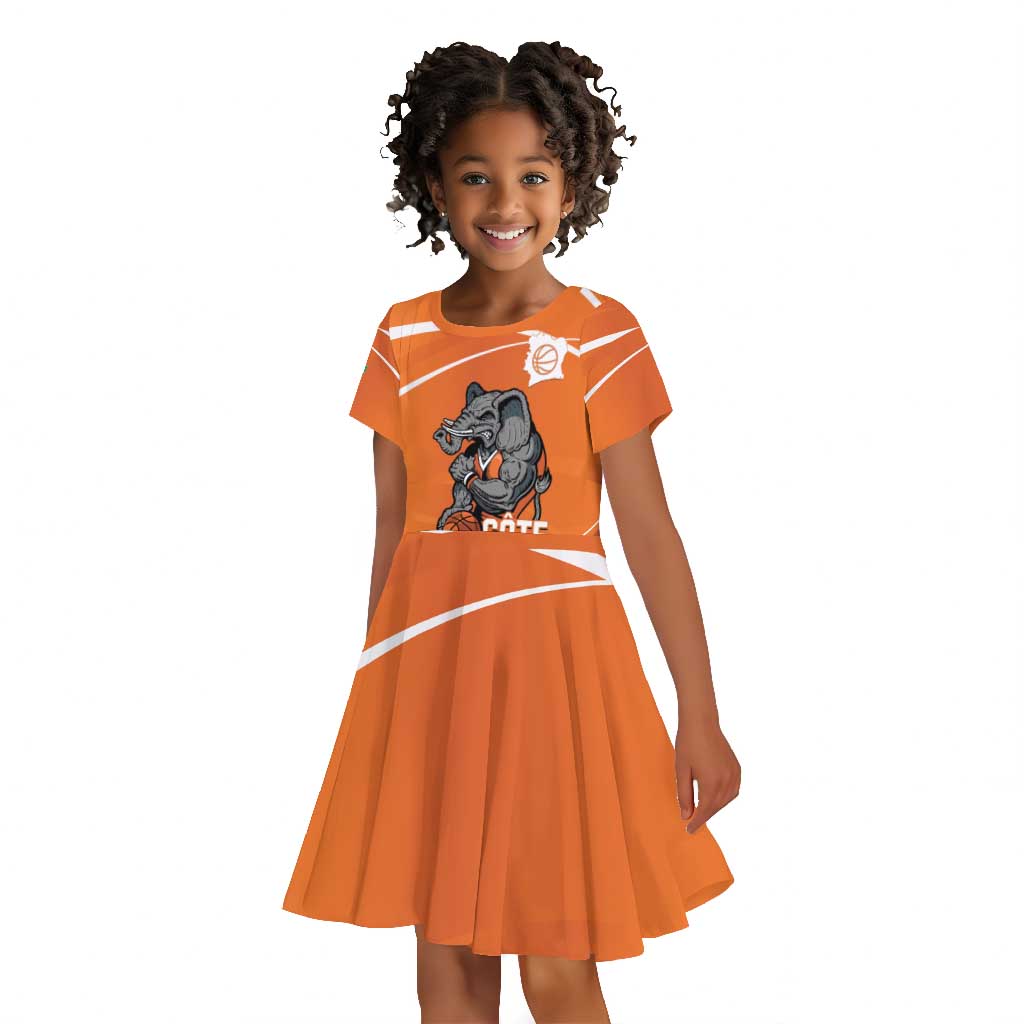 Afro Basketball Custom Ivory Coast Kid Short Sleeve Dress Allez Les Elephants - African Pride