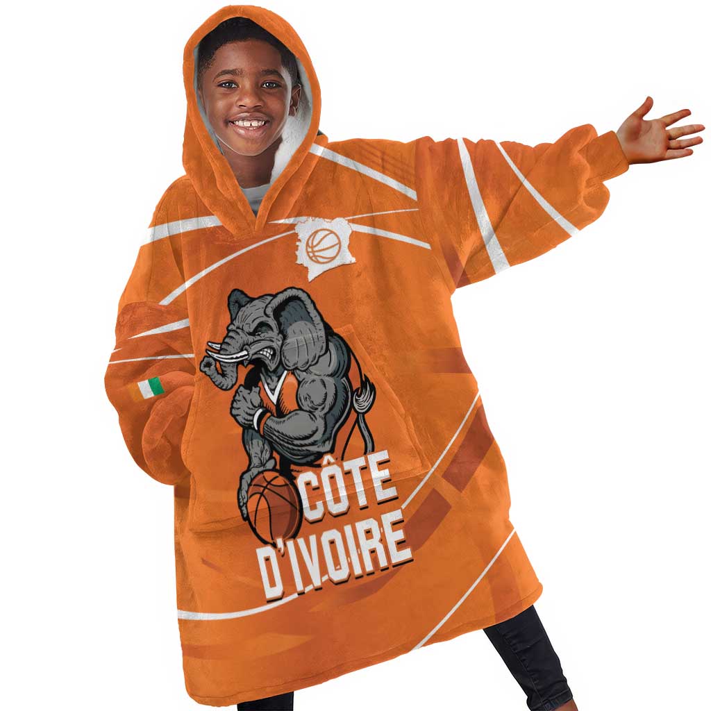 Afro Basketball Custom Ivory Coast Kid Wearable Blanket Hoodie Allez Les Elephants - African Pride