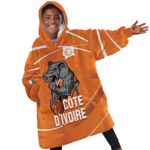 Afro Basketball Custom Ivory Coast Kid Wearable Blanket Hoodie Allez Les Elephants - African Pride