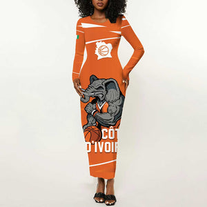 Afro Basketball Custom Ivory Coast Long Sleeve Bodycon Dress Allez Les Elephants - African Pride
