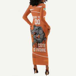 Afro Basketball Custom Ivory Coast Long Sleeve Bodycon Dress Allez Les Elephants - African Pride