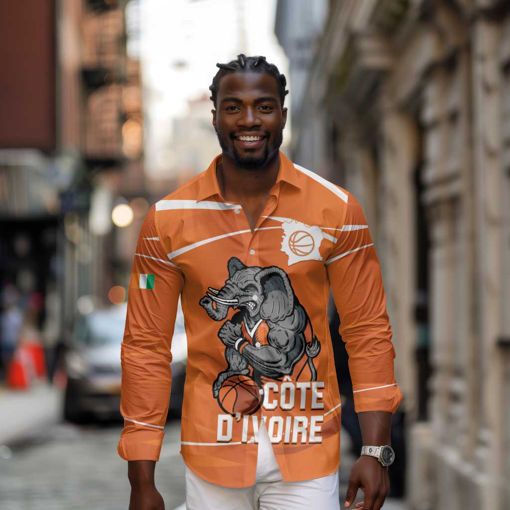 Afro Basketball Custom Ivory Coast Long Sleeve Button Shirt Allez Les Elephants - African Pride