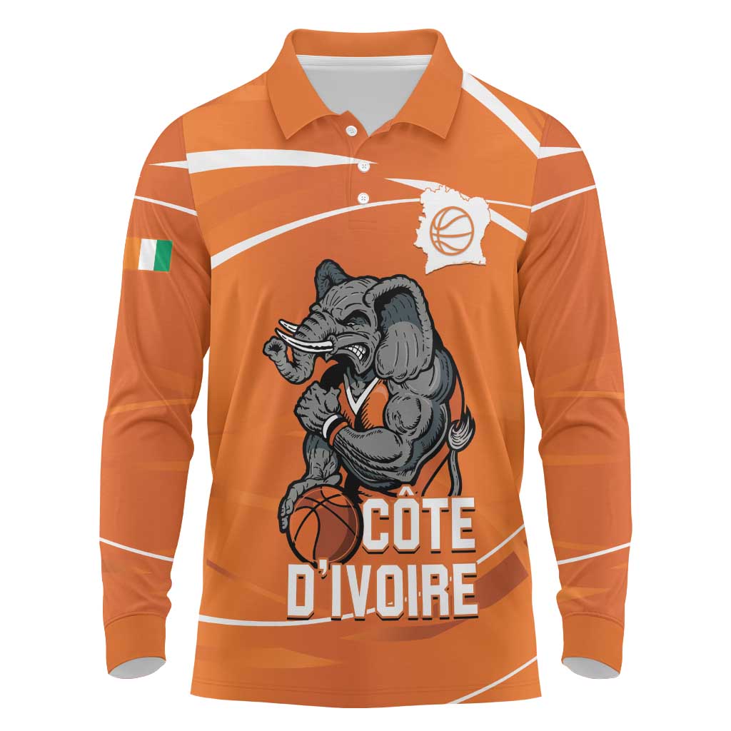 Afro Basketball Custom Ivory Coast Long Sleeve Polo Shirt Allez Les Elephants - African Pride