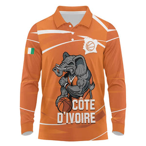 Afro Basketball Custom Ivory Coast Long Sleeve Polo Shirt Allez Les Elephants - African Pride