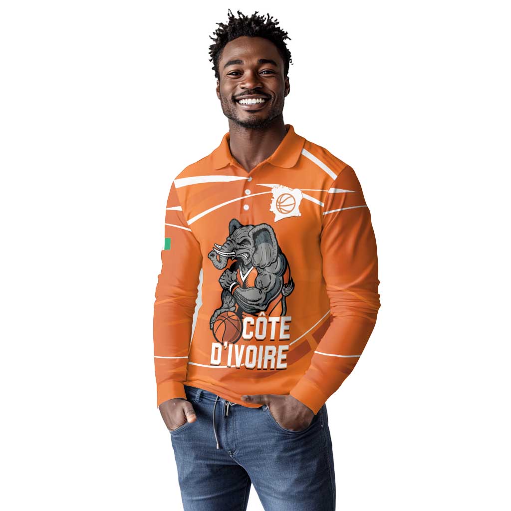 Afro Basketball Custom Ivory Coast Long Sleeve Polo Shirt Allez Les Elephants - African Pride