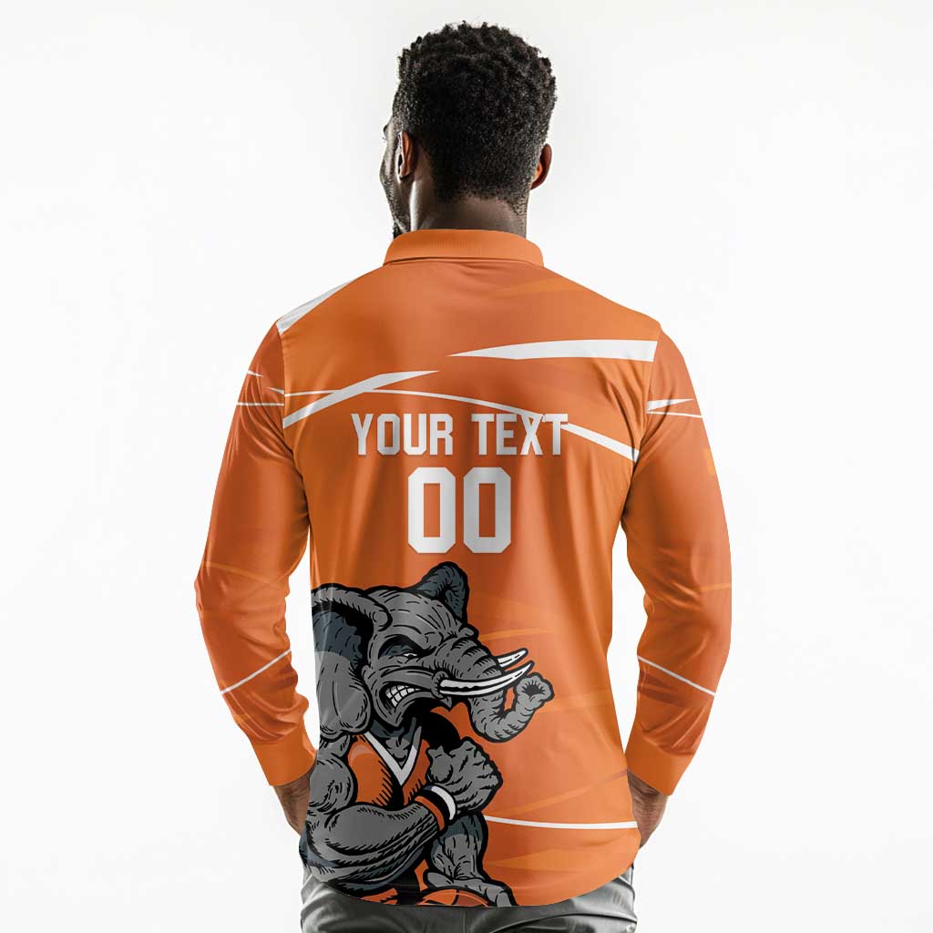 Afro Basketball Custom Ivory Coast Long Sleeve Polo Shirt Allez Les Elephants - African Pride