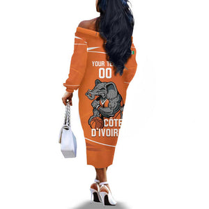 Afro Basketball Custom Ivory Coast Off The Shoulder Long Sleeve Dress Allez Les Elephants - African Pride