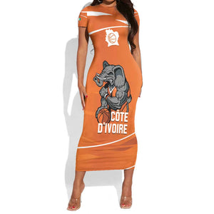 Afro Basketball Custom Ivory Coast Short Sleeve Bodycon Dress Allez Les Elephants - African Pride