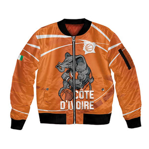 Afro Basketball Custom Ivory Coast Sleeve Zip Bomber Jacket Allez Les Elephants - African Pride
