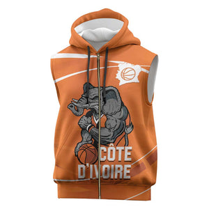 Afro Basketball Custom Ivory Coast Sleeveless Zip Hoodie Allez Les Elephants - African Pride