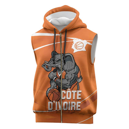 Afro Basketball Custom Ivory Coast Sleeveless Zip Hoodie Allez Les Elephants - African Pride