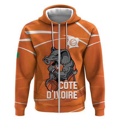 Afro Basketball Custom Ivory Coast Zip Hoodie Allez Les Elephants - African Pride