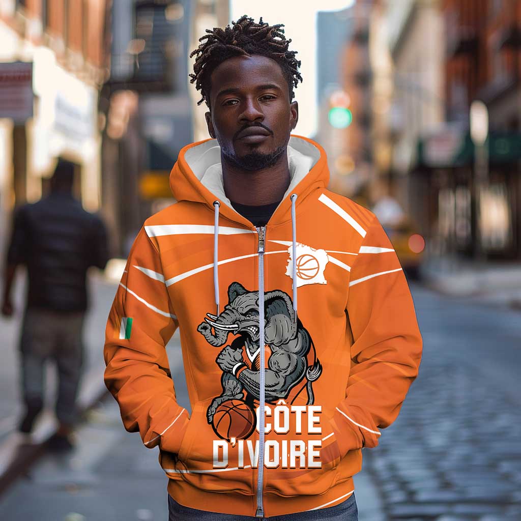 Afro Basketball Custom Ivory Coast Zip Hoodie Allez Les Elephants - African Pride