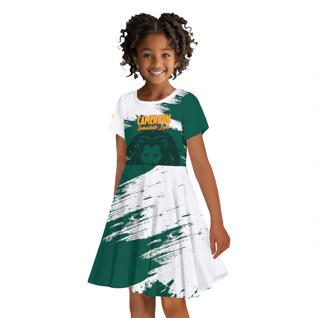 Afro Basketball Custom Cameroon Kid Short Sleeve Dress Come On Indomitable Lions - African Pride
